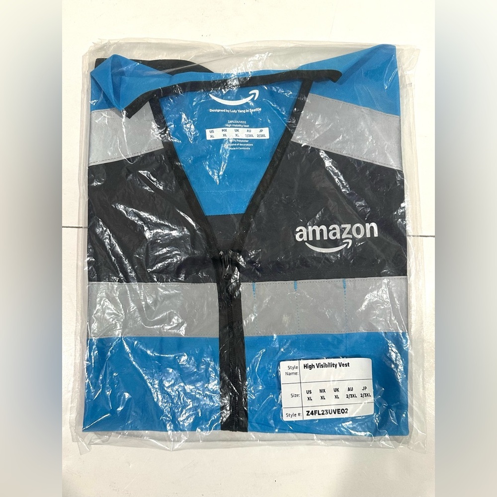 New Amazon Worker High Velocity Vest Uniform Blue Reflective Size XL Sealed
